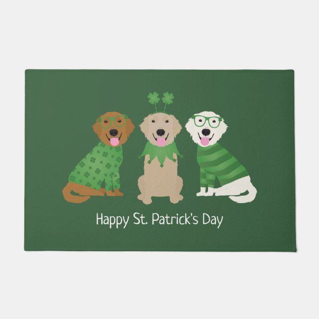Happy St Patricks Day Golden Retriever Honden Deurmat (Voorkant)
