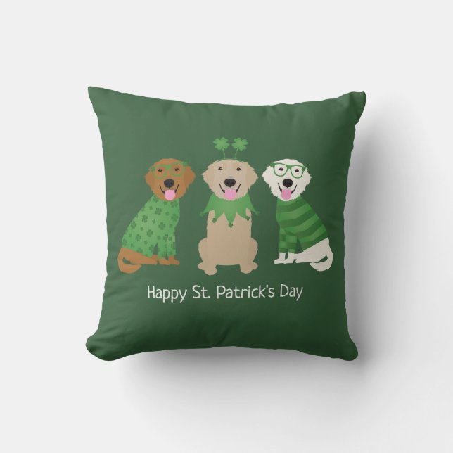 Happy St Patricks Day Golden Retriever Honden Kussen (Voorkant)