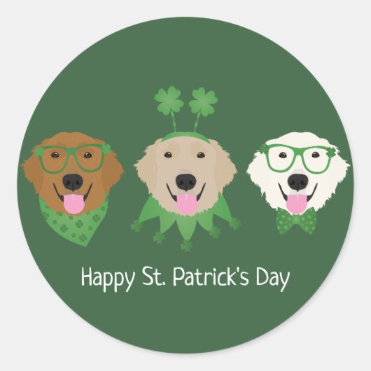 Happy St Patricks Day Golden Retriever Honden Ronde Sticker (Voorkant)