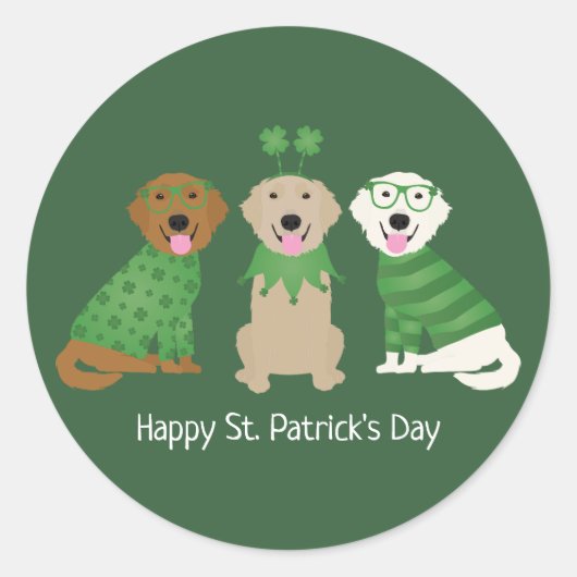 Happy St Patricks Day Golden Retriever Honden Ronde Sticker (Voorkant)