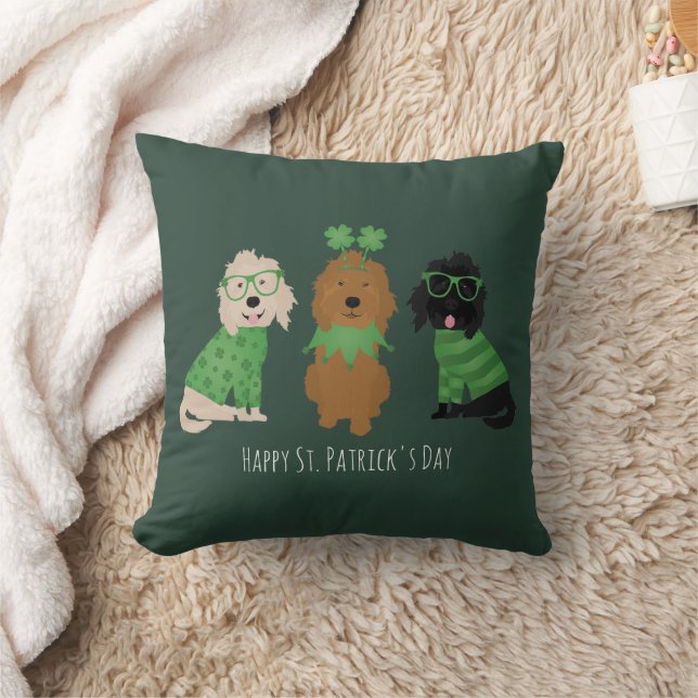 Happy St Patricks Day Goldendoodle Honden Kussen (Deken)