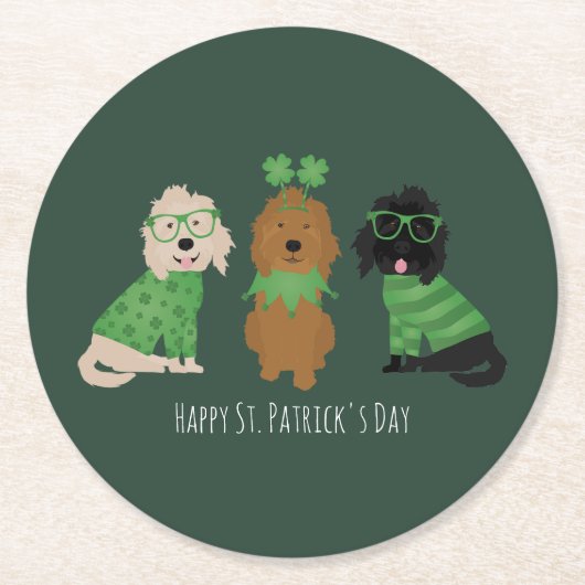 Happy St Patricks Day Goldendoodle Honden Ronde Kartonnen Onderzetter (Voorkant)
