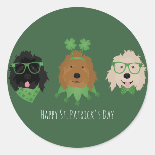 Happy St Patricks Day Goldendoodle Honden Ronde Sticker (Voorkant)