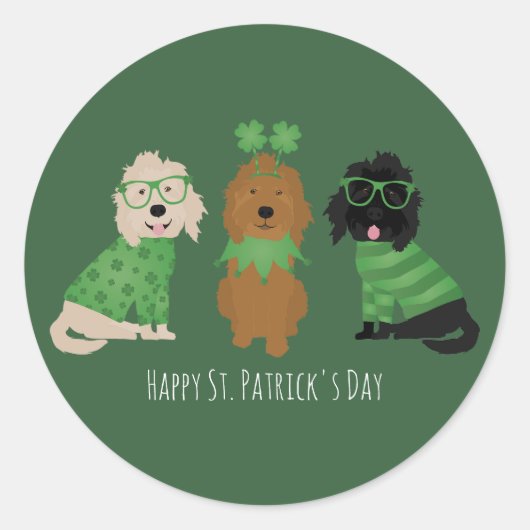 Happy St Patricks Day Goldendoodle Honden Ronde Sticker (Voorkant)