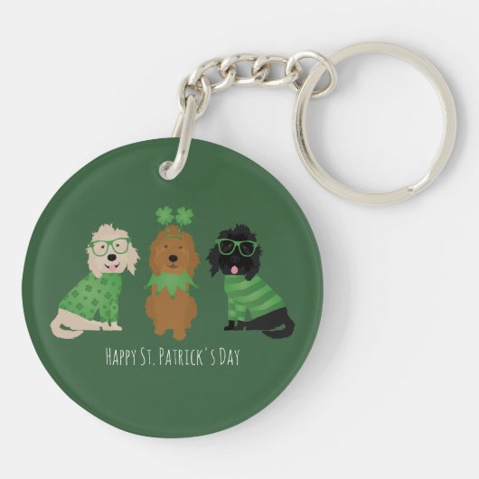 Happy St Patricks Day Goldendoodle Honden Sleutelhanger (Achterkant)