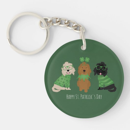 Happy St Patricks Day Goldendoodle Honden Sleutelhanger (Voorkant)