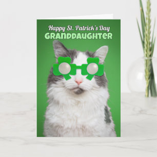 Happy St. Patrick's Day Granddochter Cat Humor Kaart