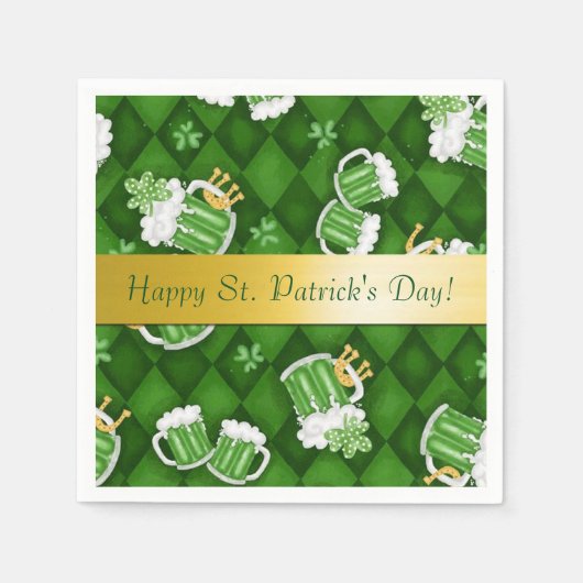 Happy St. Patrick's Day Green Beer Napkins Servetten (Voorkant)