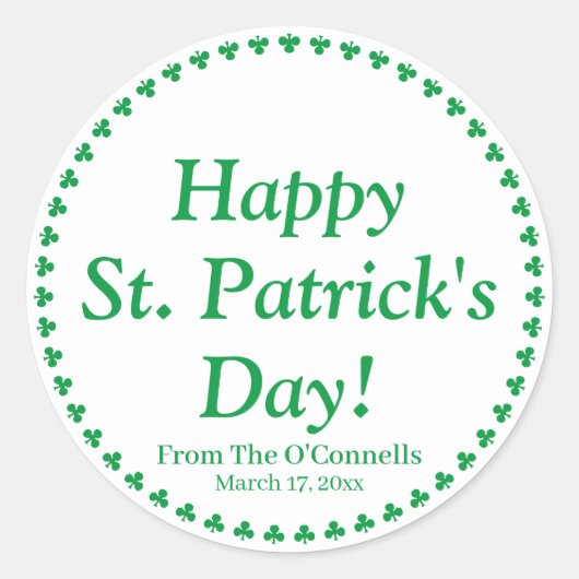 Happy St. Patrick's Day Green Clopvers aangepaste Ronde Sticker (Voorkant)