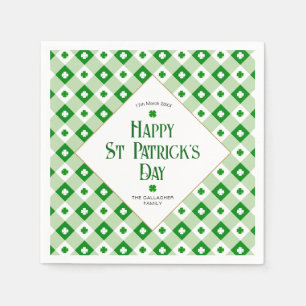 Happy St Patrick's Day Green Clover-naam Servet