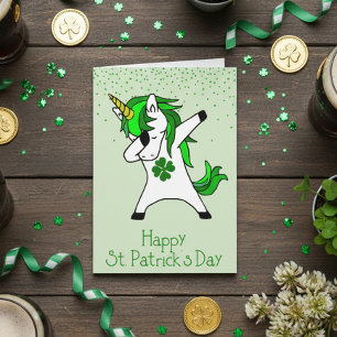 Happy St. Patrick's Day Green Dabbing Unicorn Kaart
