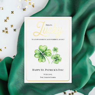 Happy St Patrick's Day Green Four Leaf Clover Luck Folie Feestdagenkaart