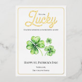 Happy St Patrick's Day Green Four Leaf Clover Luck Folie Feestdagenkaart (Voorkant)
