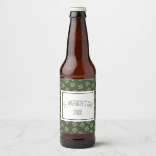 Happy St. Patrick's Day Green Four Leaf Clovers Bier Etiket