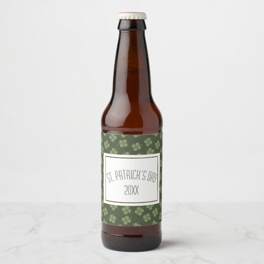 Happy St. Patrick's Day Green Four Leaf Clovers Bier Etiket (Voorkant)
