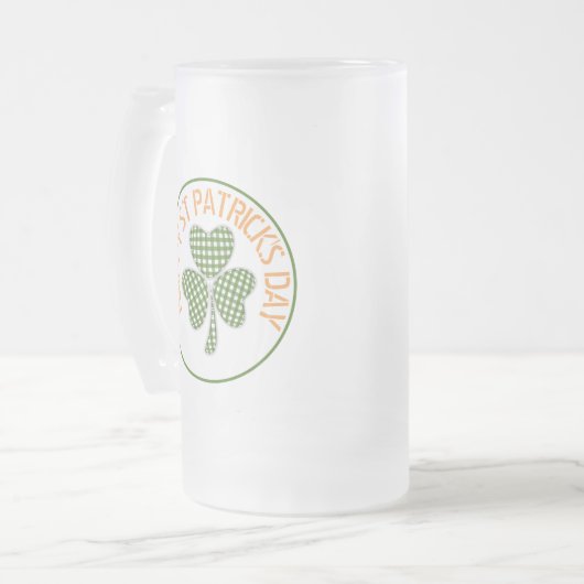 Happy St Patrick's Day Green Gingham Shamrock Matglas Bierpul (Voorkant links)