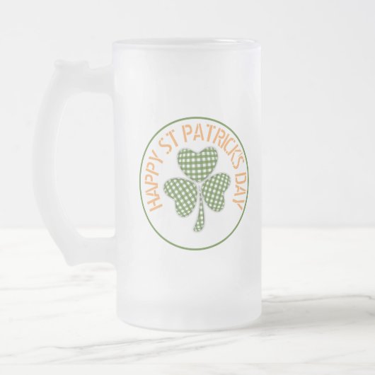 Happy St Patrick's Day Green Gingham Shamrock Matglas Bierpul (Links)