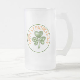 Happy St Patrick's Day Green Gingham Shamrock Matglas Bierpul