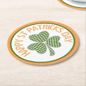 Happy St Patrick's Day Green Gingham Shamrock Ronde Kartonnen Onderzetter (Gebogen)