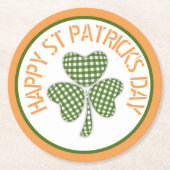 Happy St Patrick's Day Green Gingham Shamrock Ronde Kartonnen Onderzetter (Voorkant)