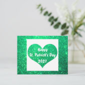 Happy St Patrick's Day Green Glitter Heart Cute Briefkaart (Staand voorkant)