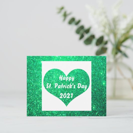 Happy St Patrick's Day Green Glitter Heart Cute Briefkaart (Staand voorkant)