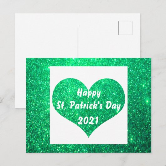Happy St Patrick's Day Green Glitter Heart Cute Briefkaart (Voorkant / Achterkant)