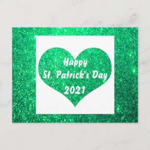 Happy St Patrick's Day Green Glitter Heart Cute Briefkaart