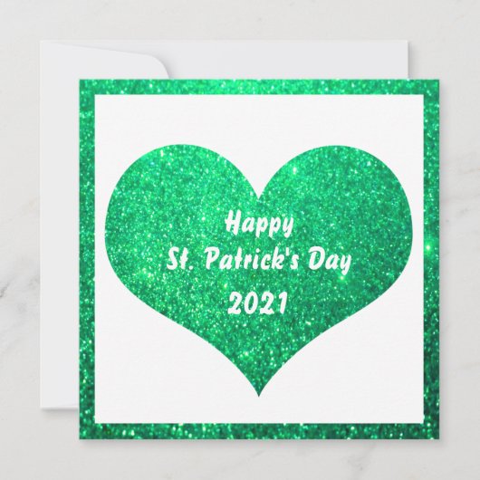 Happy St Patrick's Day Green Glitter Heart Cute Kaart (Voorkant)