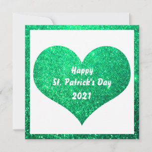Happy St Patrick's Day Green Glitter Heart Cute Kaart