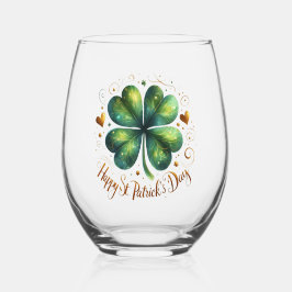 Happy St. Patrick's Day Green & Gold Shamrock Wijnglas Zonder Voet