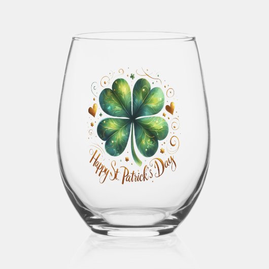 Happy St. Patrick's Day Green & Gold Shamrock Wijnglas Zonder Voet (Voorkant)