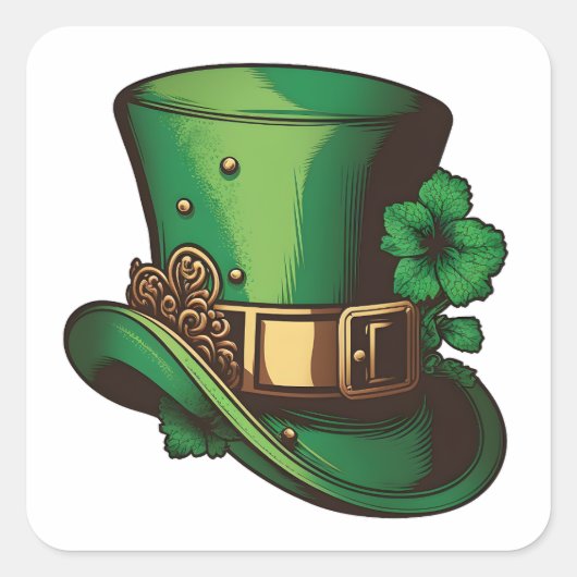 Happy St Patrick's Day Green Leprechaun Pet Vierkante Sticker (Voorkant)