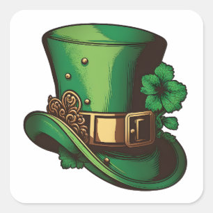 Happy St Patrick's Day Green Leprechaun Pet Vierkante Sticker