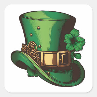 Happy St Patrick's Day Green Leprechaun Pet Vierkante Sticker