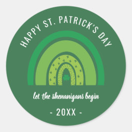 Happy St Patricks Day Green Rainbow Irish Shamrock Ronde Sticker