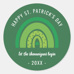 Happy St Patricks Day Green Rainbow Irish Shamrock Ronde Sticker