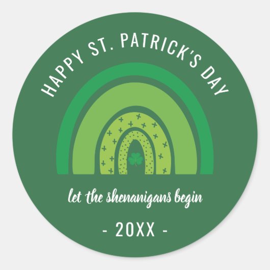 Happy St Patricks Day Green Rainbow Irish Shamrock Ronde Sticker (Voorkant)