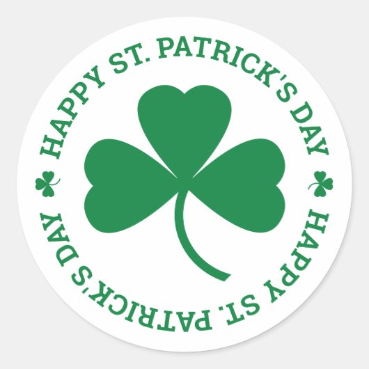 Happy St. Patrick's Day Green Shamrock Leaf Ronde Sticker (Voorkant)