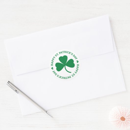 Happy St. Patrick's Day Green Shamrock Leaf Ronde Sticker (Envelop)