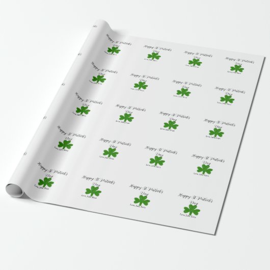 Happy St. Patrick's day green shamrock name  Cadeaupapier (Uitgerold)