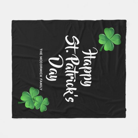 Happy St Patricks Day Green Shamrock Personalized Fleece Deken (Voorkant (Horizontaal))
