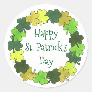 Happy St. Patrick's Day Green Shamrock Wreath Ronde Sticker