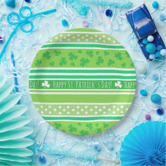 Happy St. Patrick's Day Green Stripes Papieren Bordje (Feest)