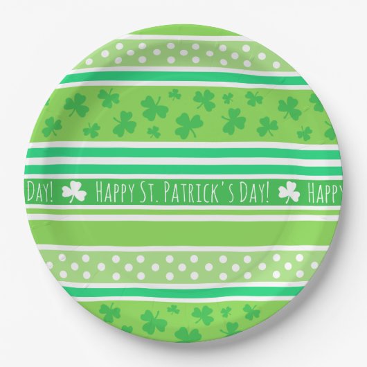Happy St. Patrick's Day Green Stripes Papieren Bordje (Voorkant)