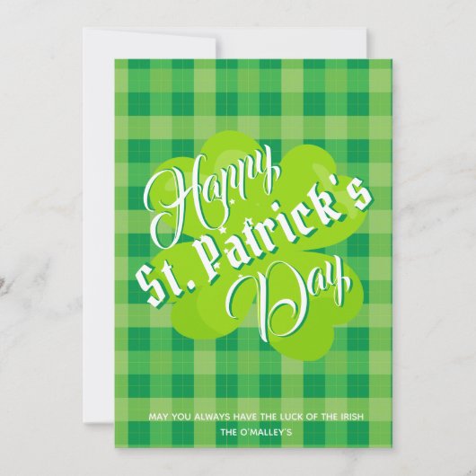 Happy St. Patrick's Day Green Tartan Lucky Clover (Voorkant)