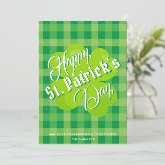 Happy St. Patrick's Day Green Tartan Lucky Clover (Staand voorkant)