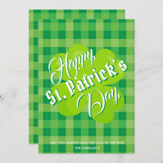 Happy St. Patrick's Day Green Tartan Lucky Clover (Voorkant / Achterkant)