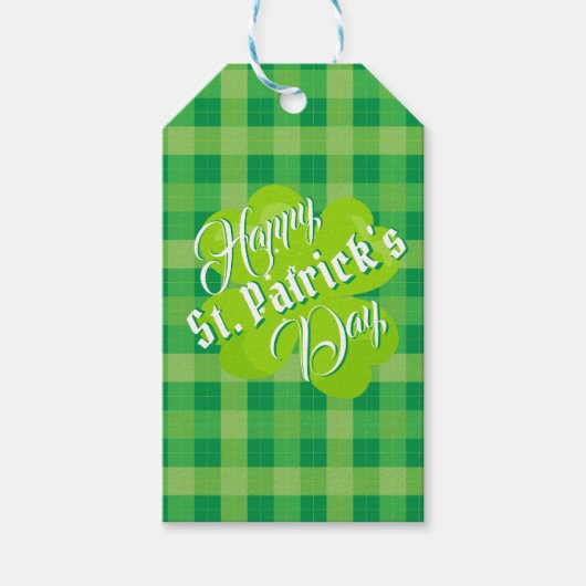 Happy St. Patrick's Day Green Tartan Lucky Clover Cadeaulabel (Voorkant)
