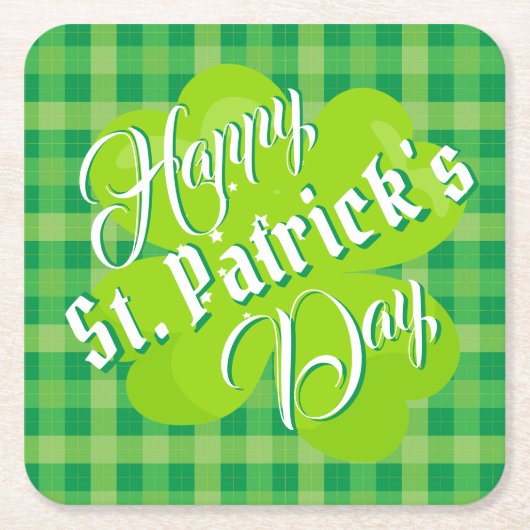Happy St. Patrick's Day Green Tartan Lucky Clover Kartonnen Onderzetters (Voorkant)